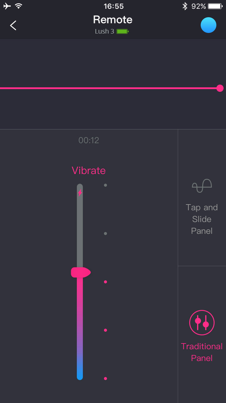 The Lovense Remote app screenshot: tap and slide remote control.