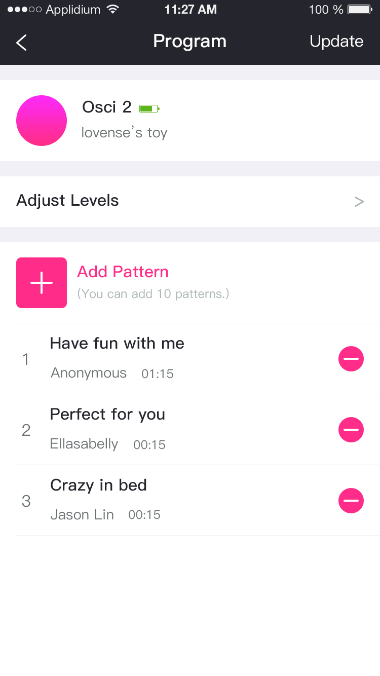 The Lovense Remote app screenshot: Up to 10 Patterns