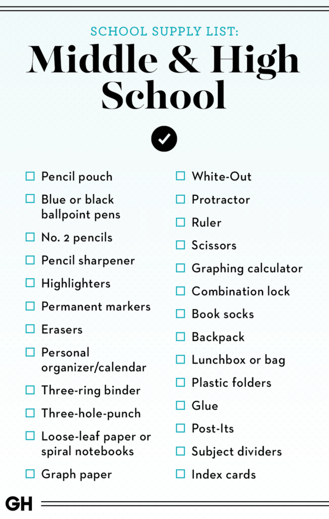 back to school supplies list