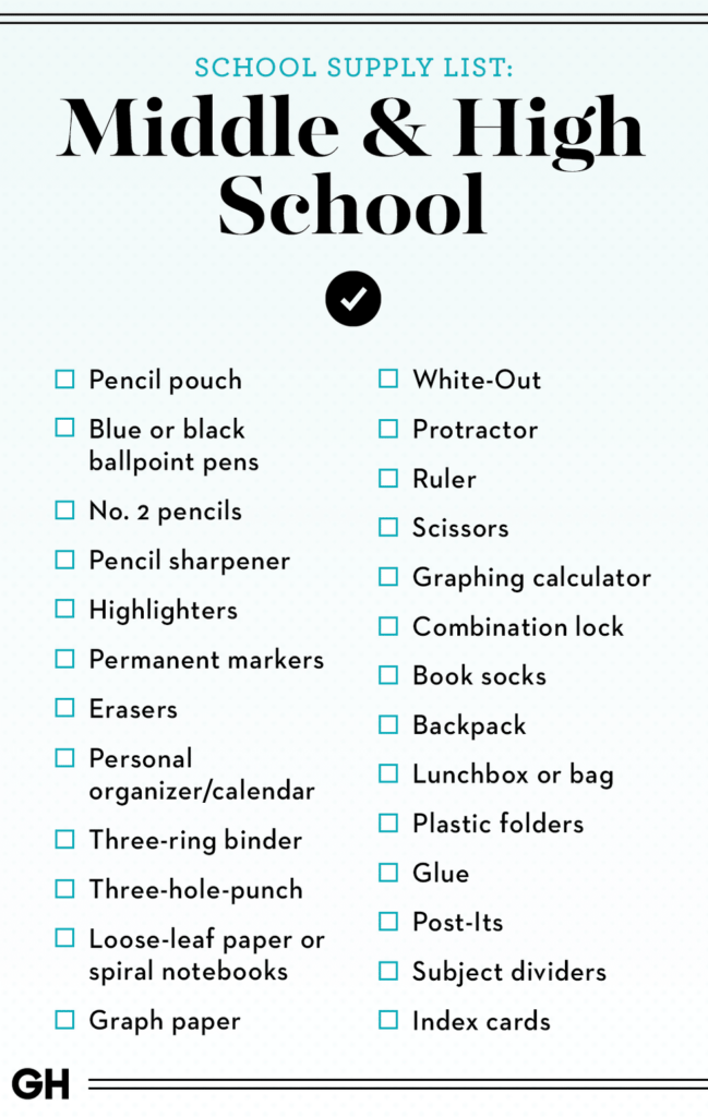 back to school supplies list