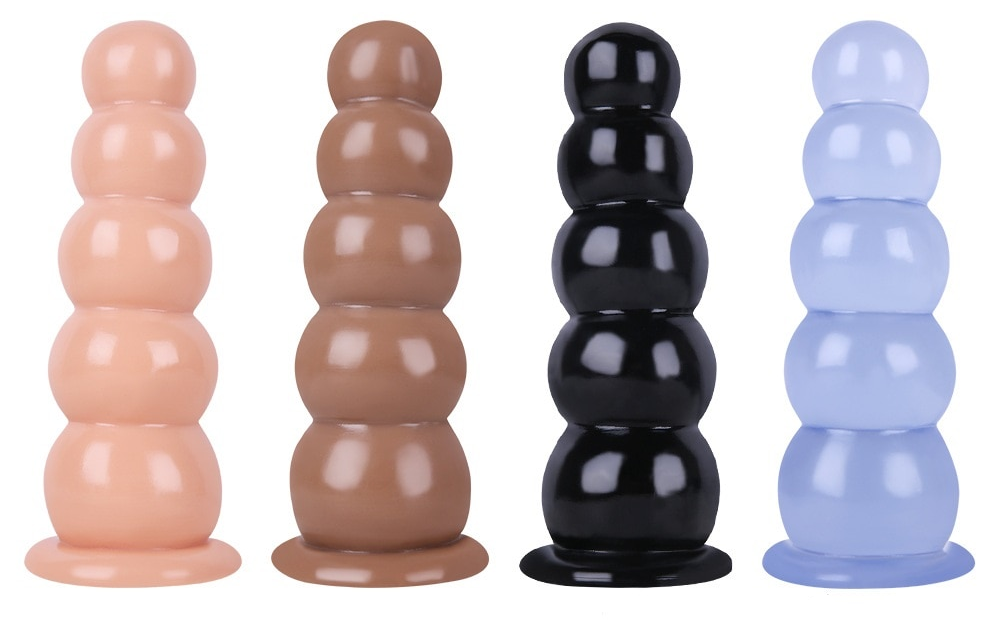 4 large anal beads in pink, beigh, black, and blue