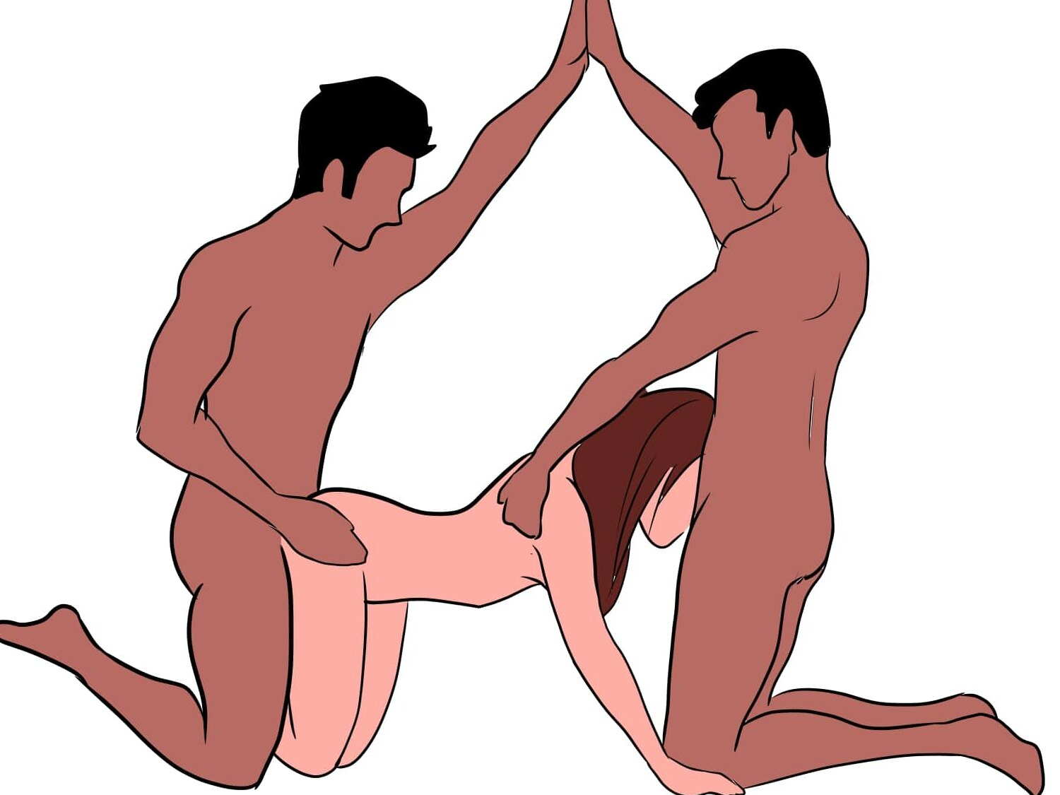 How to do the Eiffel Tower position in a threesome – illustration showing the triangular arrangement of partners
