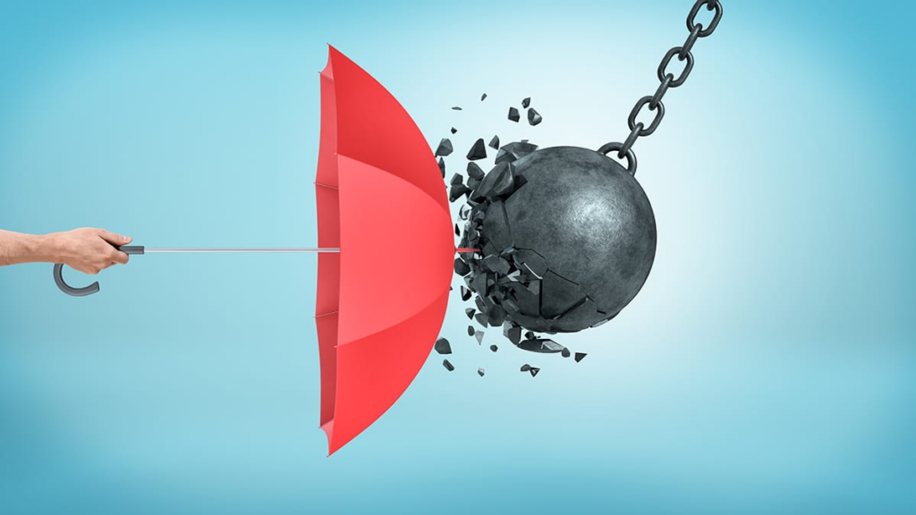 wrecking ball smashing against an umbrella, promote onlyfans brand protection