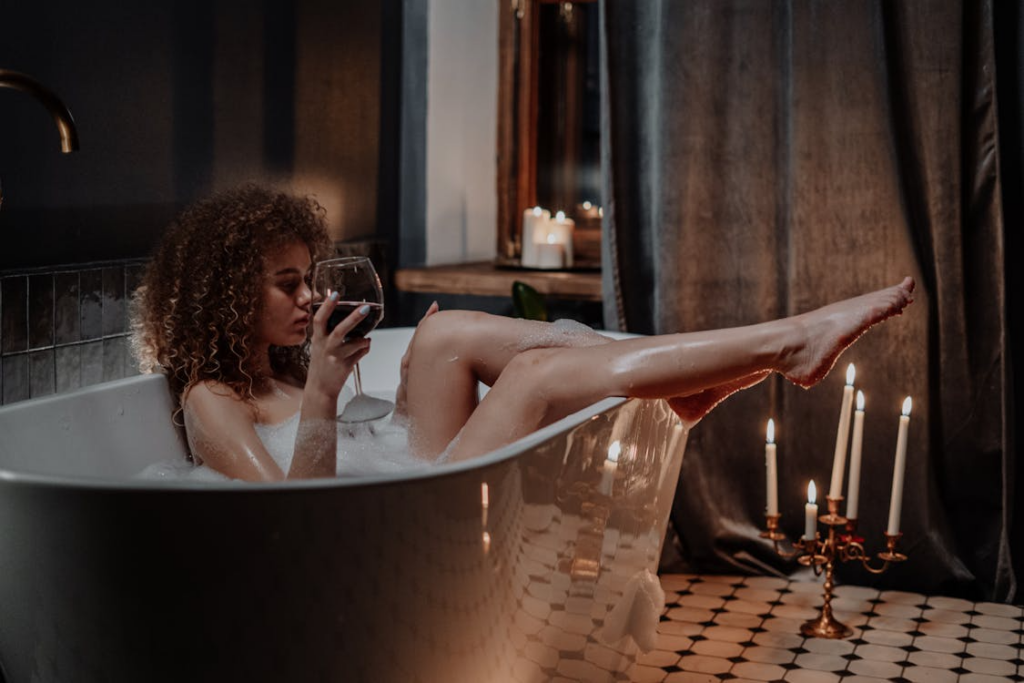 woman in bubble bath relaxing for international women's day