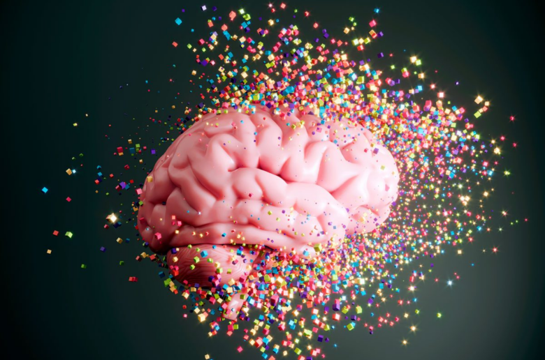 3d brain model with particles, article cover about dopamine and sex